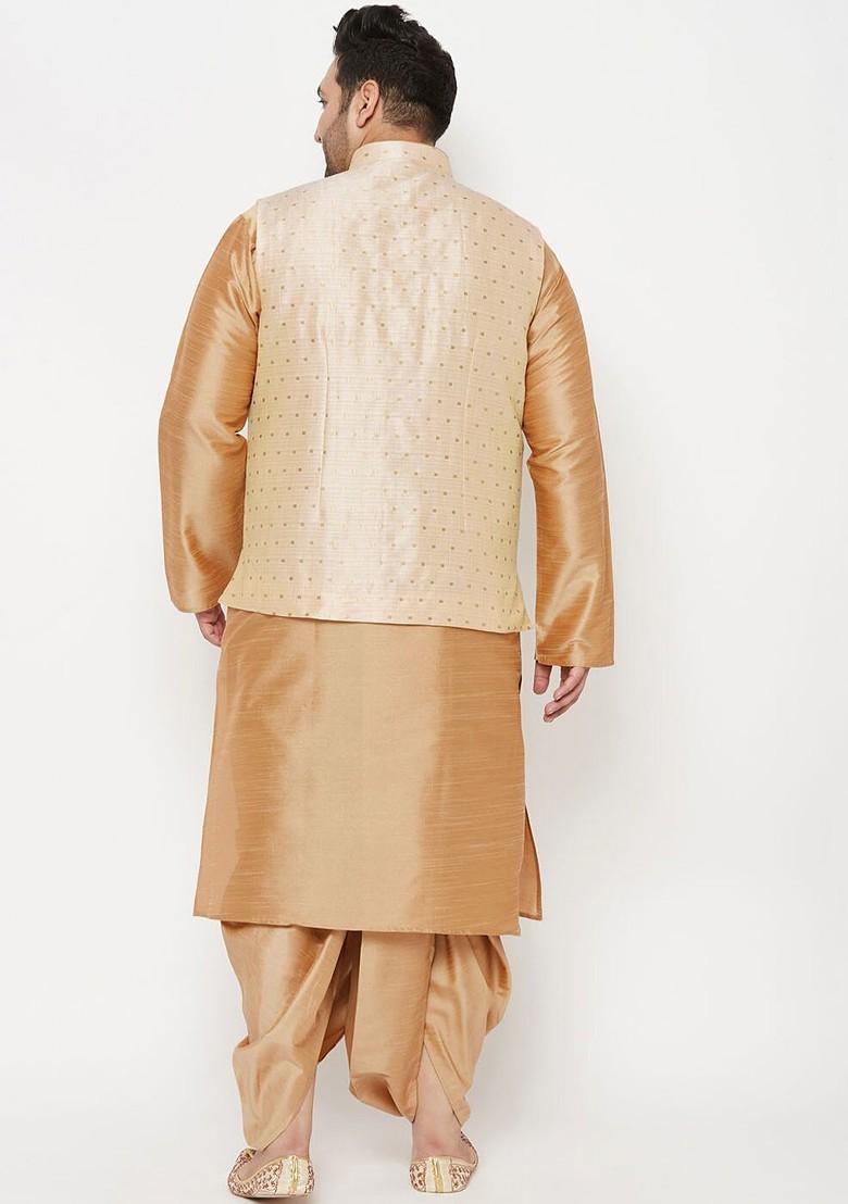 Rose Gold Solid Poly Blend Kurta Set For Men