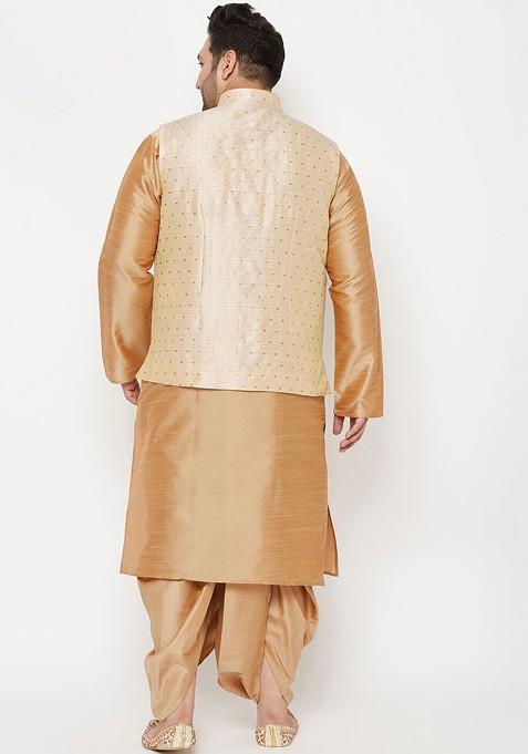 Rose Gold Solid Poly Blend Kurta Set For Men