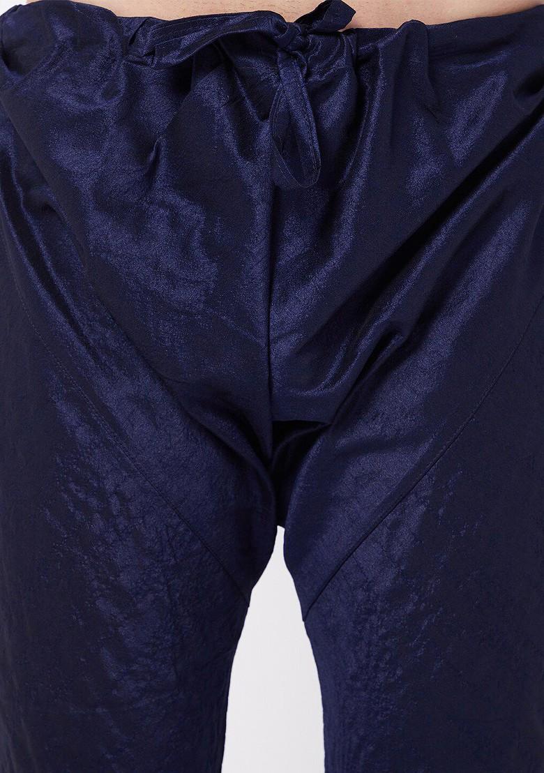 Navy Blue Solid Poly Blend Kurta Set For Men
