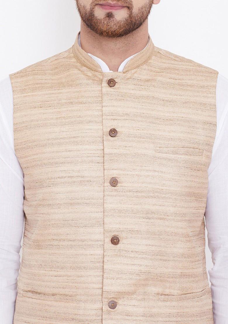 White Solid Poly Blend Kurta Set For Men