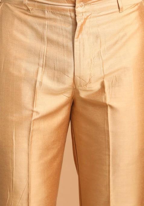 Peach Embroidered Poly Blend Indowestern Sherwani Set For Men