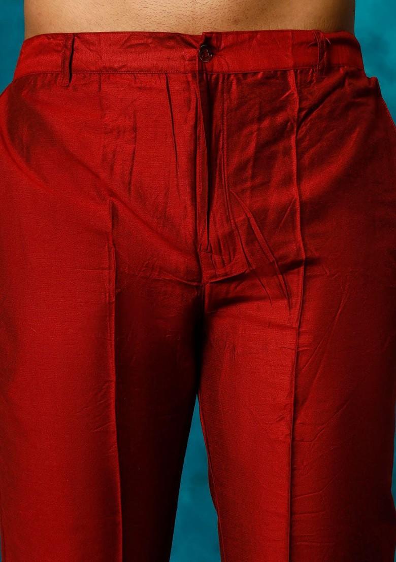 Red Embroidered Poly Blend Indowestern Sherwani Set For Men