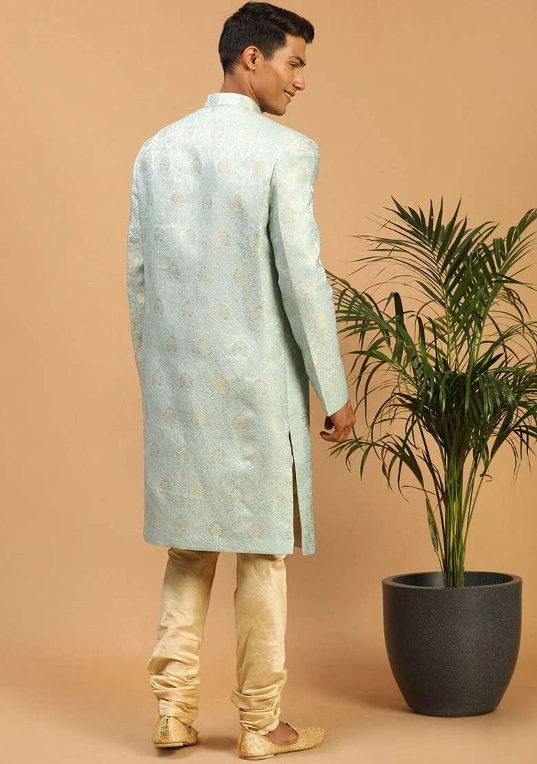 Metallic Embroidered Poly Blend Indowestern Sherwani Set For Men - Indya