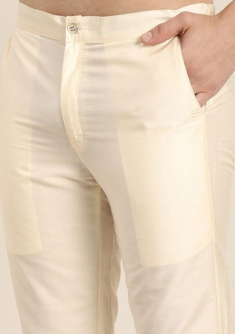 Cream Mirror Work Poly Blend Indowestern Sherwani Set For Men