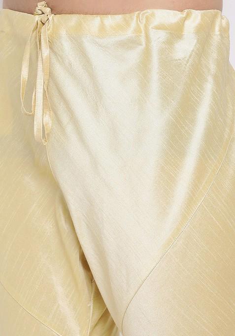 Gold Solid Poly Blend Indowestern Sherwani Set For Men