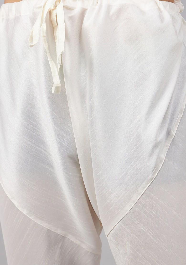 Cream Printed Poly Blend Kurta Set For Men