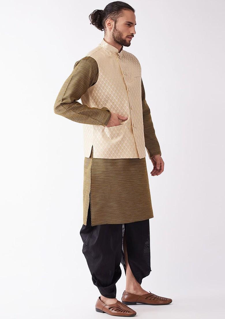 Green Woven Poly Blend Kurta Set For Men