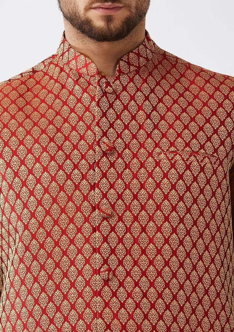 Mustard Solid Poly Blend Kurta Set For Men