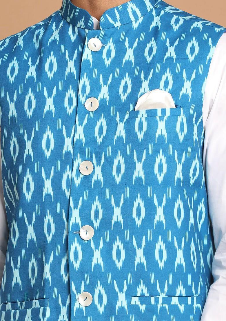 White Solid Cotton Kurta Set For Men