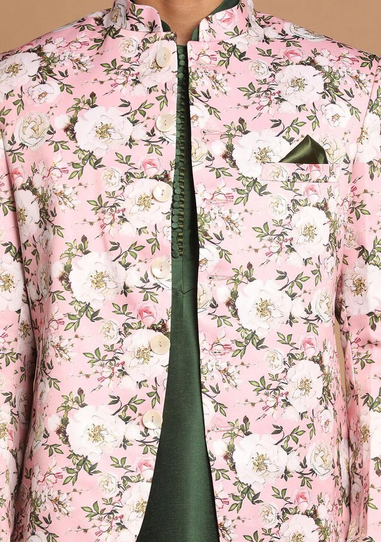 Green Solid Poly Blend Kurta Set For Men