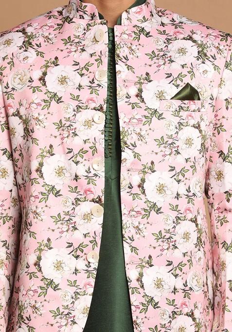 Green Solid Poly Blend Kurta Set For Men