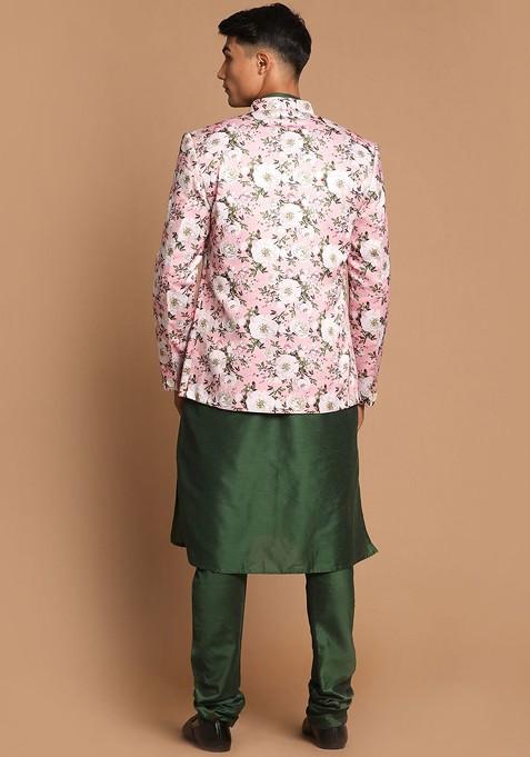 Green Solid Poly Blend Kurta Set For Men