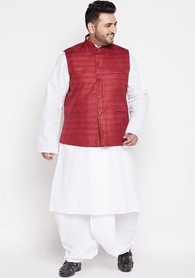 White Solid Cotton Kurta Set For Men