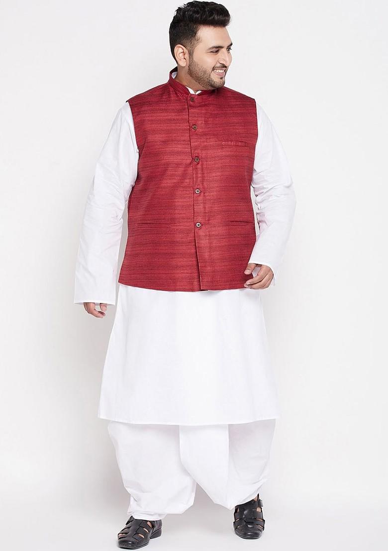 White Solid Cotton Kurta Set For Men