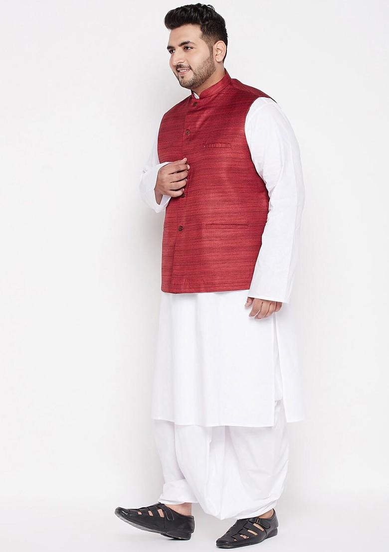 White Solid Cotton Kurta Set For Men