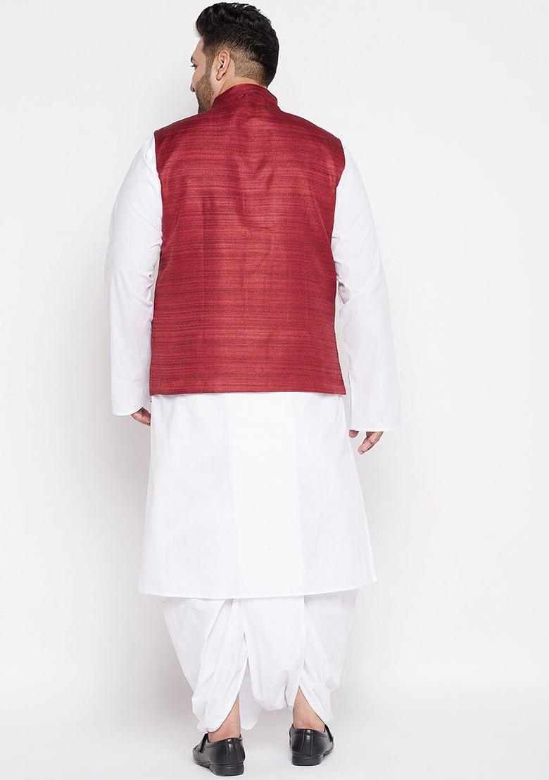 White Solid Cotton Kurta Set For Men