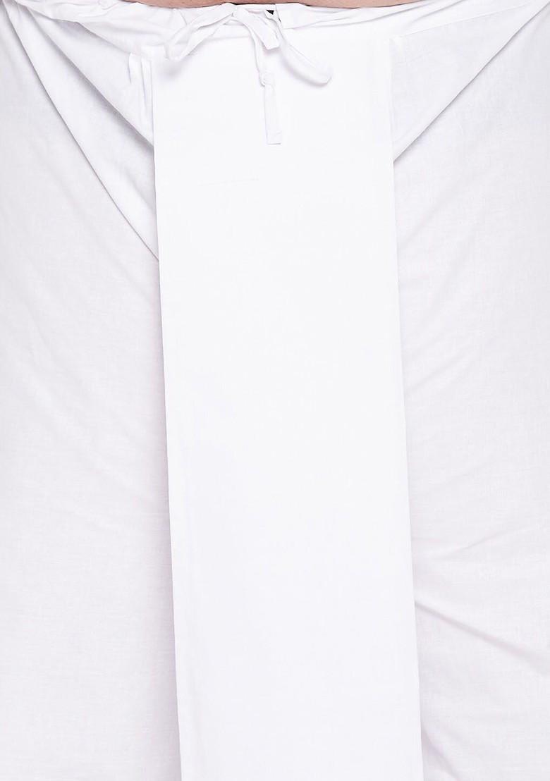 White Solid Cotton Kurta Set For Men