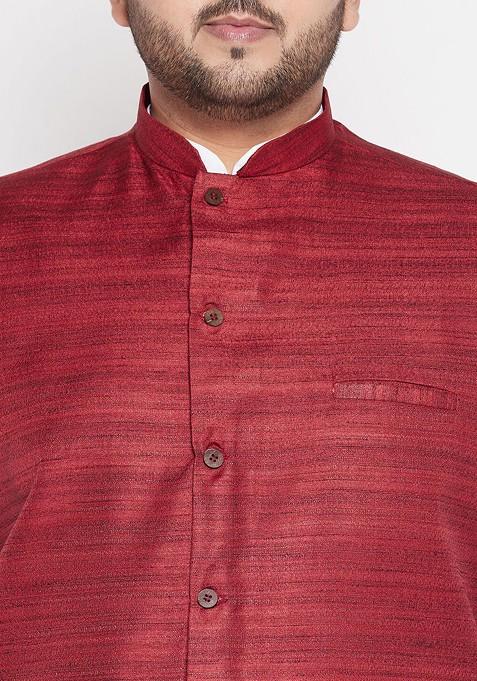 White Solid Cotton Kurta Set For Men