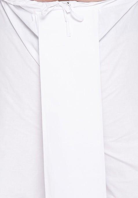 White Solid Cotton Kurta Set For Men