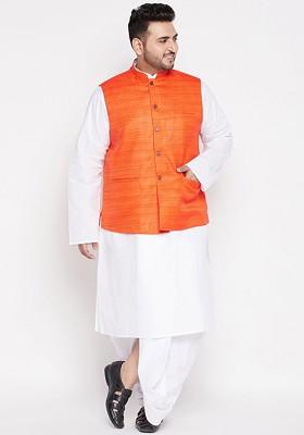 White Solid Cotton Kurta Set For Men