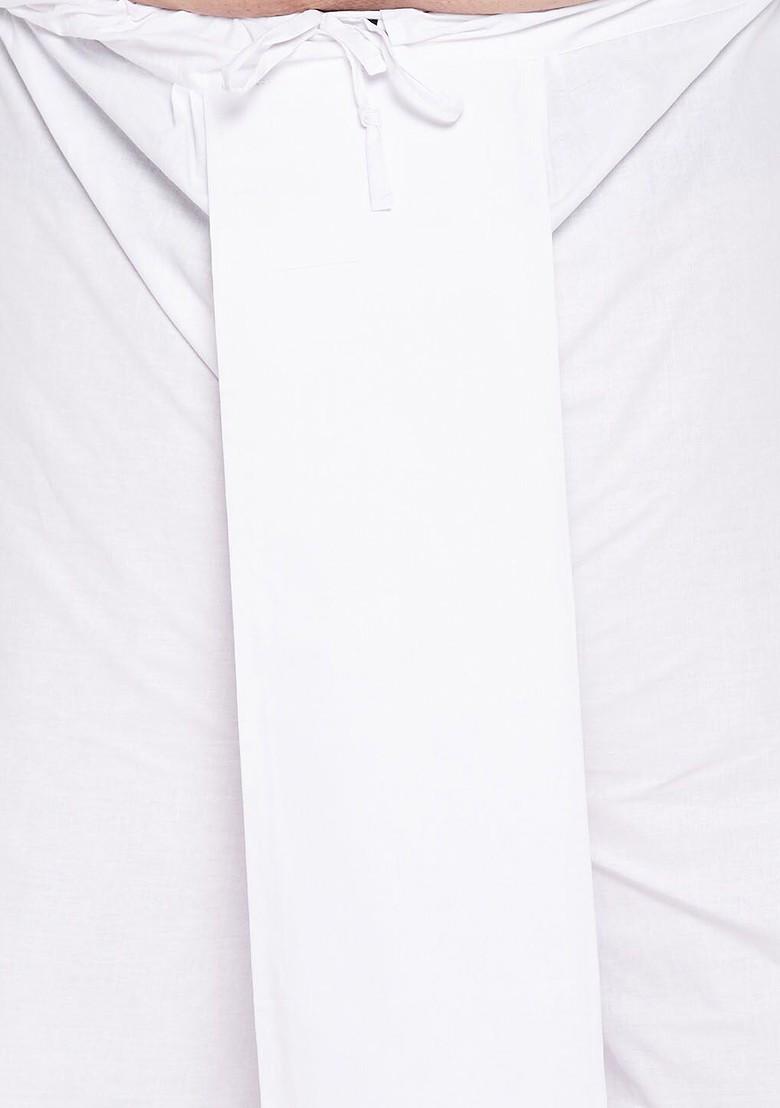 White Solid Cotton Kurta Set For Men