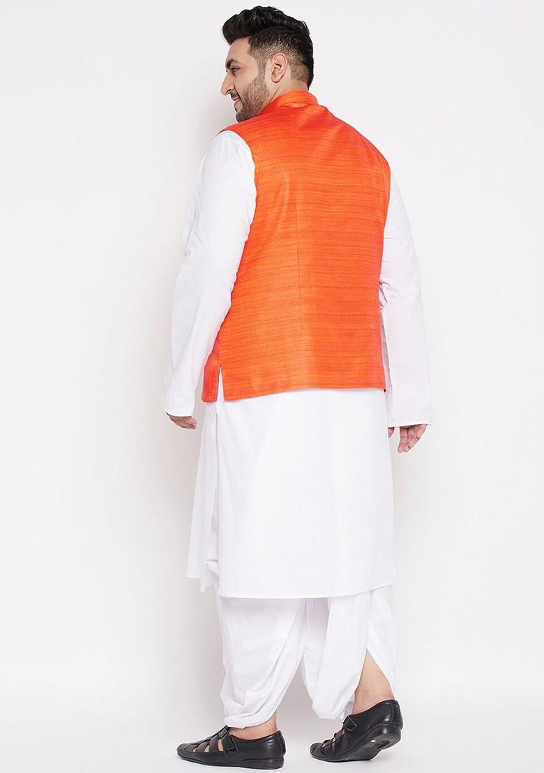 White Solid Cotton Kurta Set For Men