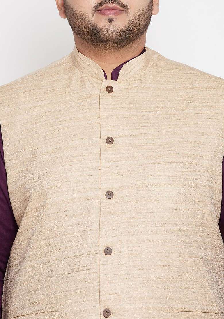 Purple Solid Poly Blend Kurta Set For Men - Indya
