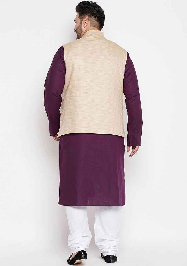 Purple Solid Poly Blend Kurta Set For Men