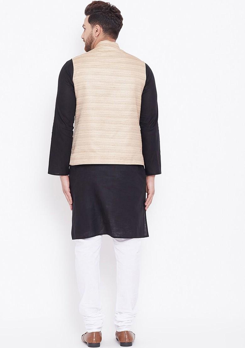 Black Solid Poly Blend Kurta Set For Men