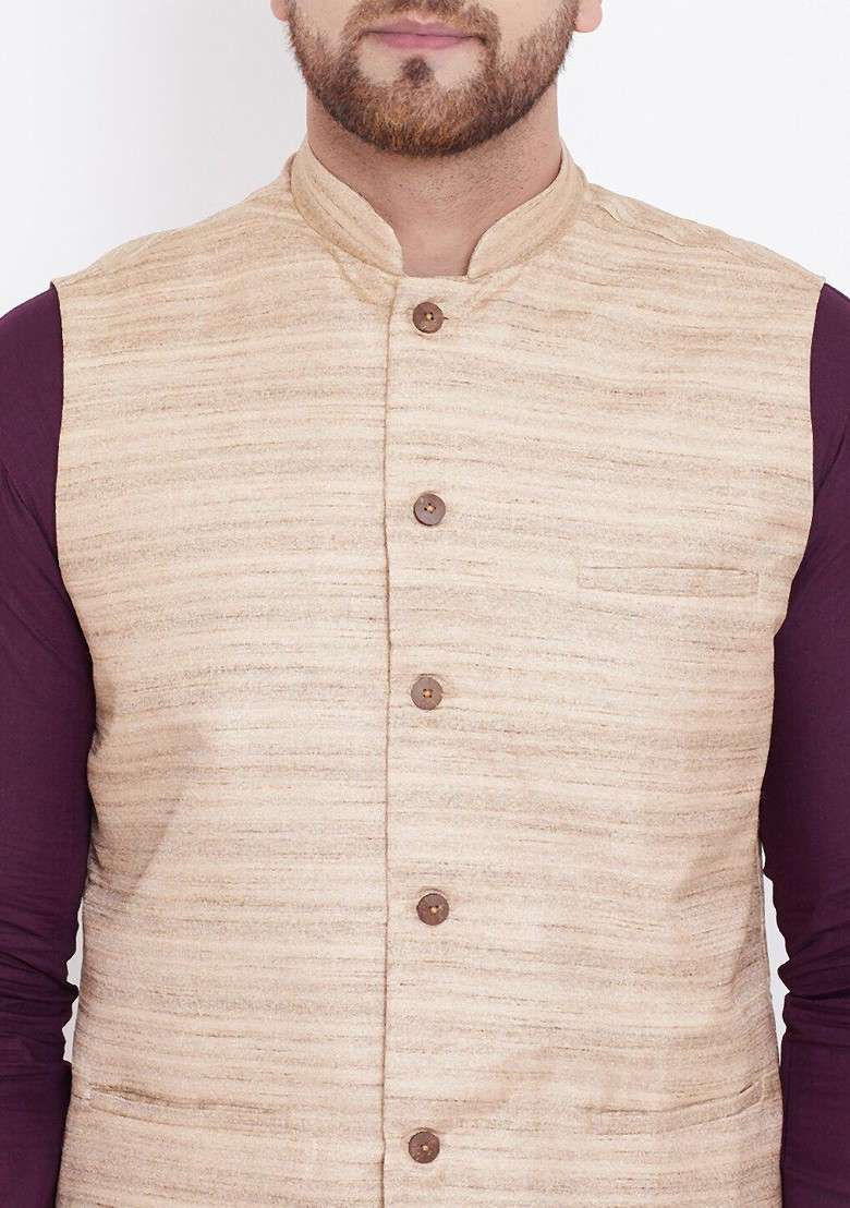Purple Solid Poly Blend Kurta Set For Men - Indya
