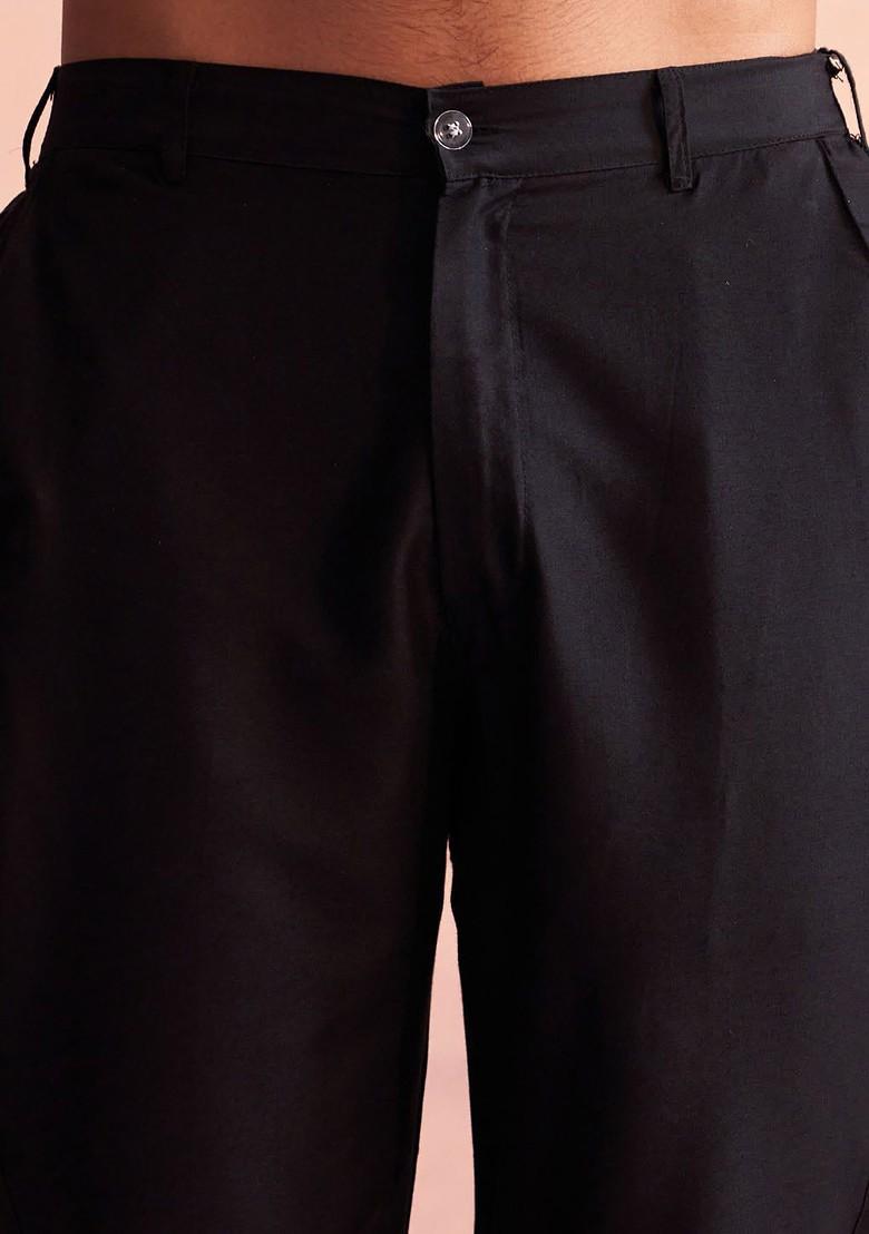 Black Embellished Poly Blend Indowestern Sherwani Set For Men