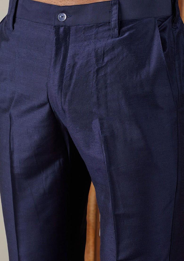 Navy Blue Solid Jacquard Indowestern Sherwani Set For Men