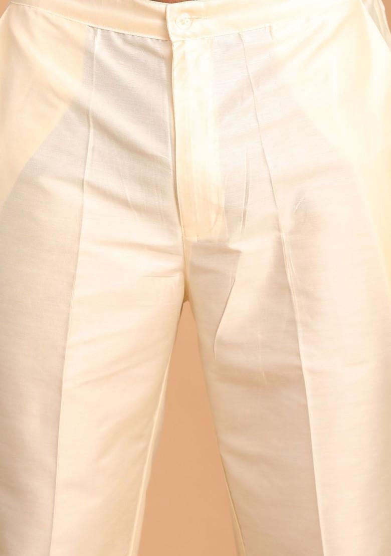 White Mirror Work Poly Blend Indowestern Sherwani Set For Men