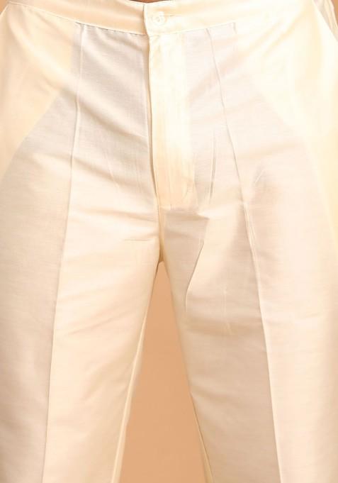 White Mirror Work Poly Blend Indowestern Sherwani Set For Men