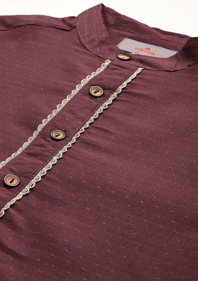 Brown Woven Design Polyester Kurta Set For Men - Indya