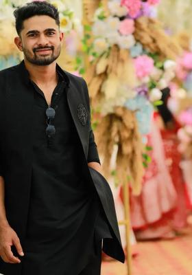 Black Woven Design Silk Kurta Set For Men