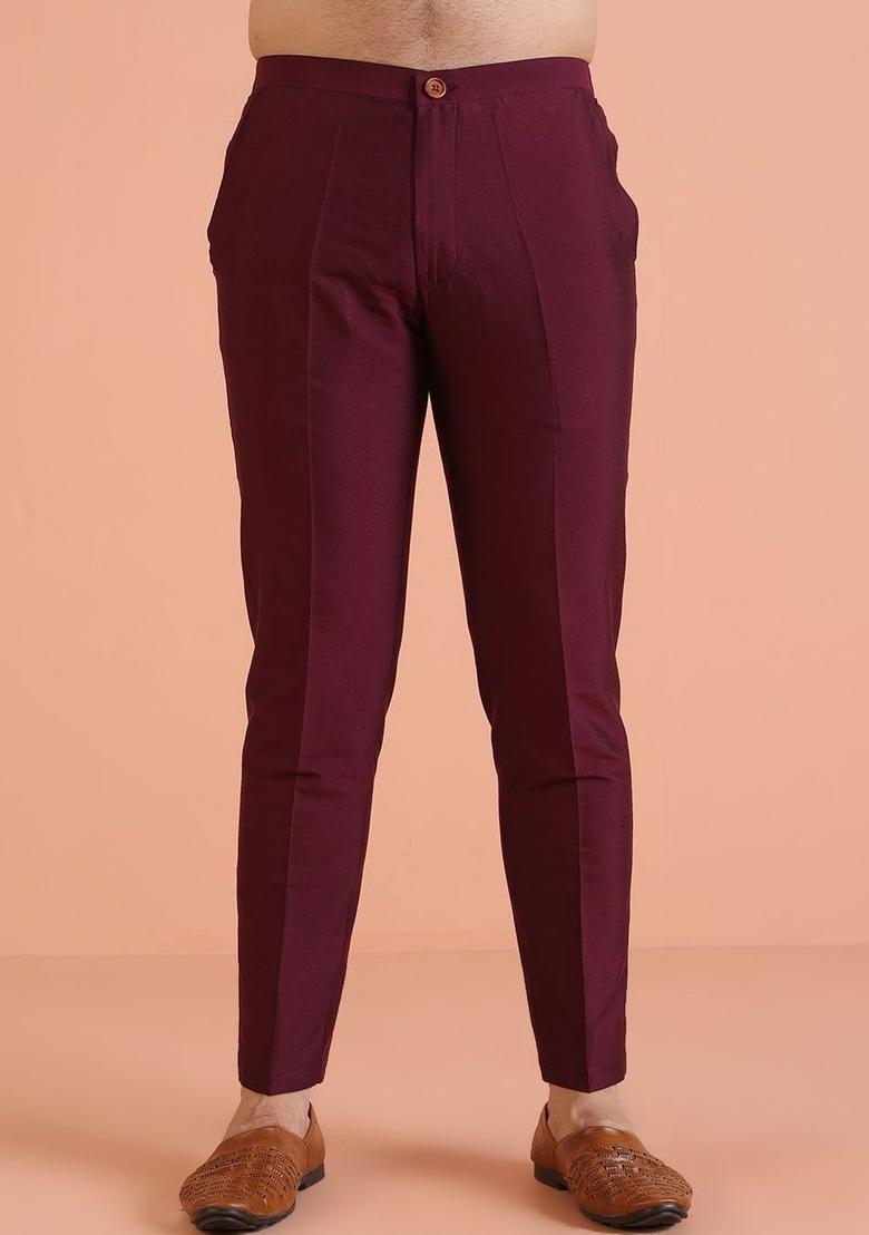 Maroon Printed Cotton Kurta Set For Men - Indya