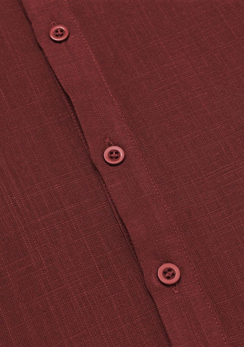 Maroon Solid Cotton Kurta Set For Men - Indya