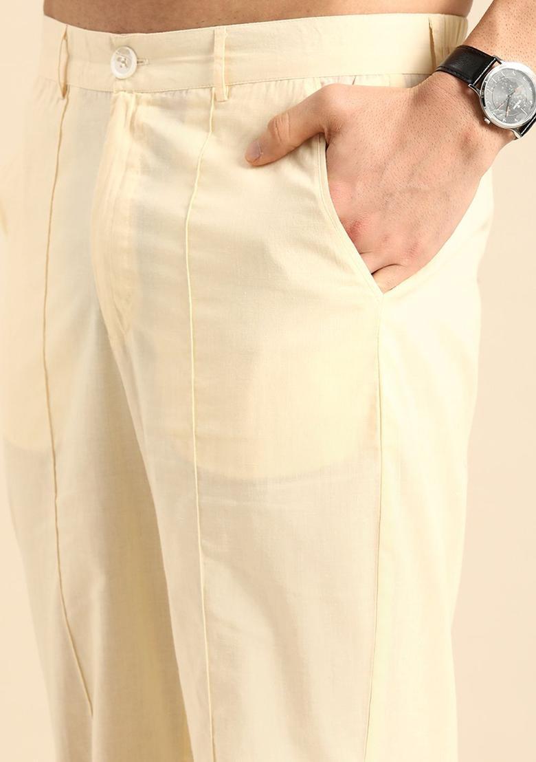 Yellow Printed Cotton Kurta Set For Men - Indya