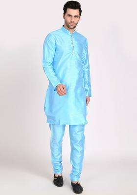 Blue Striped Silk Kurta Set For Men