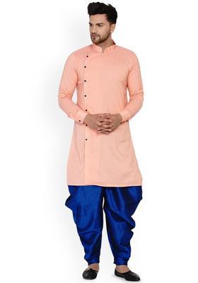 Pink Solid Viscose Kurta Set For Men