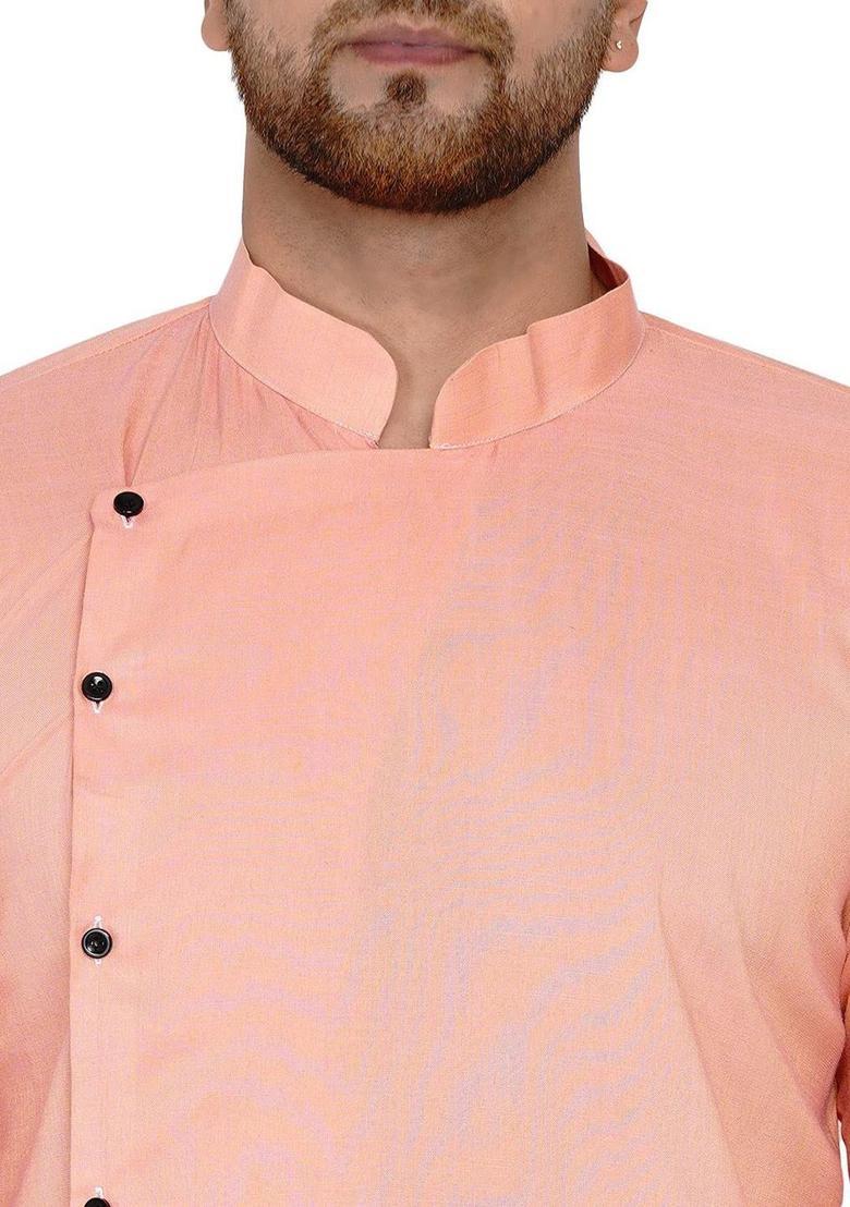 Pink Solid Viscose Kurta Set For Men - Indya
