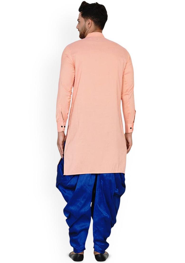 Pink Solid Viscose Kurta Set For Men - Indya