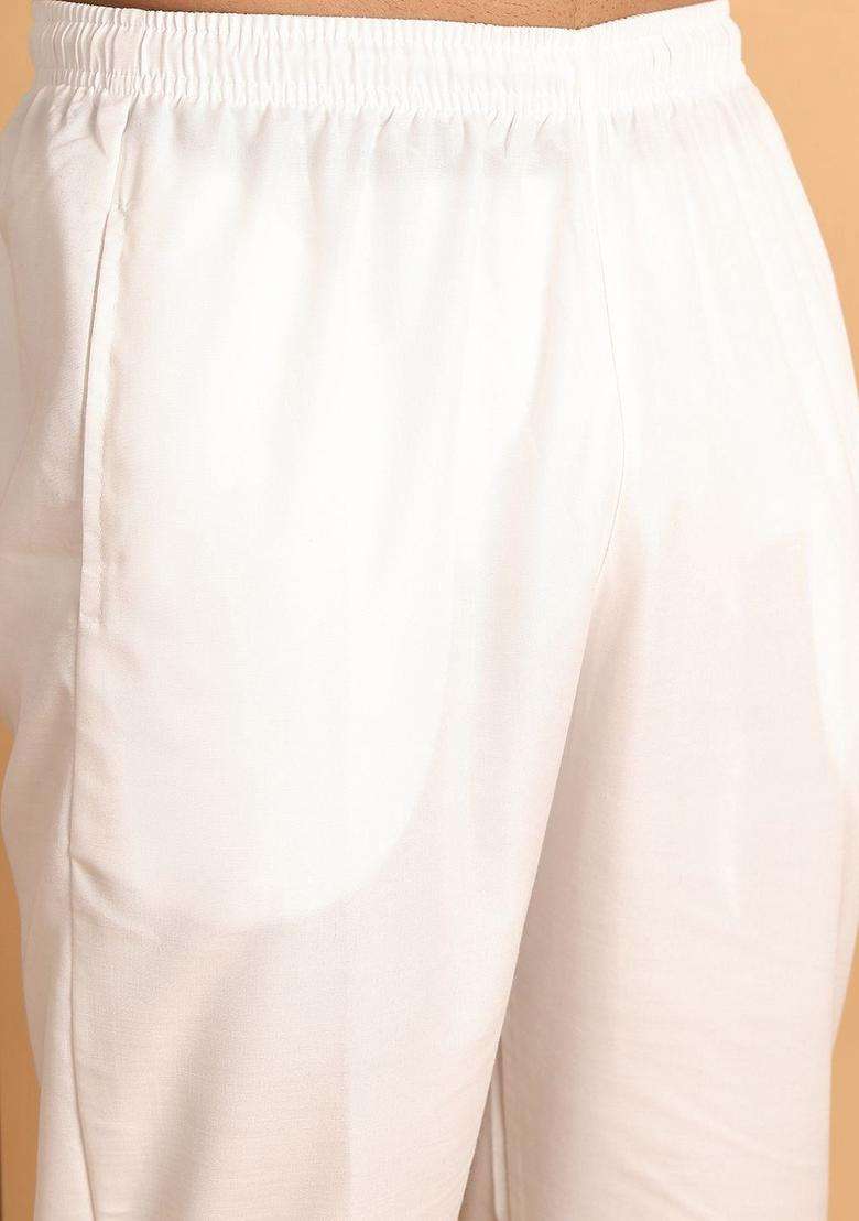 Silver Embroidered Silk Blend Kurta Set For Men - Indya