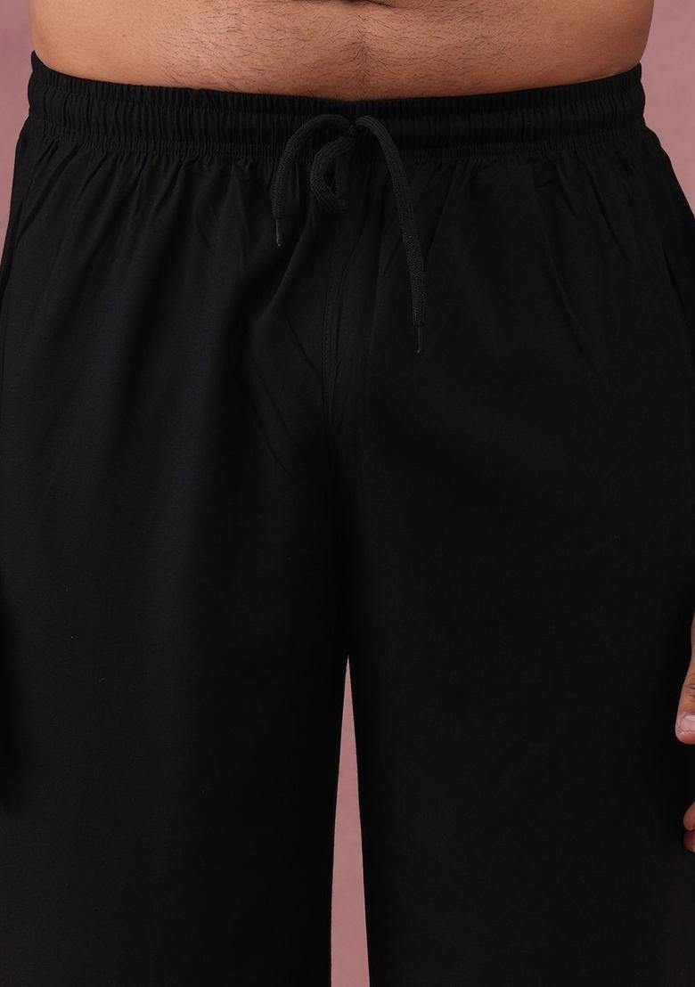 Black Woven Design Silk Kurta Set For Men - Indya