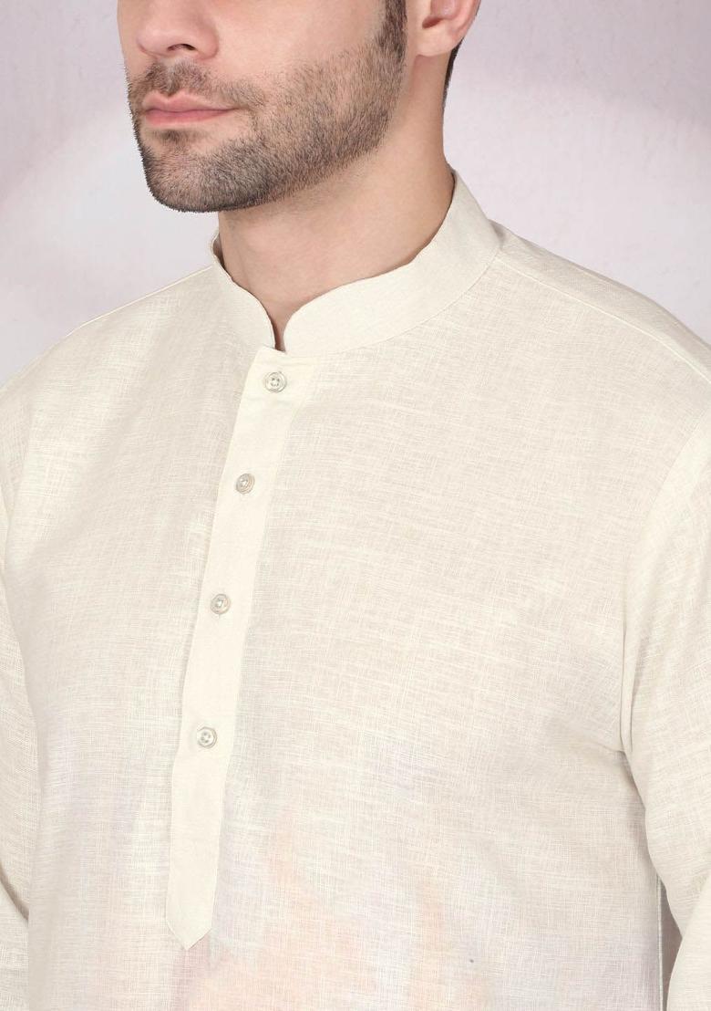 Beige Printed Cotton Kurta Set For Men - Indya