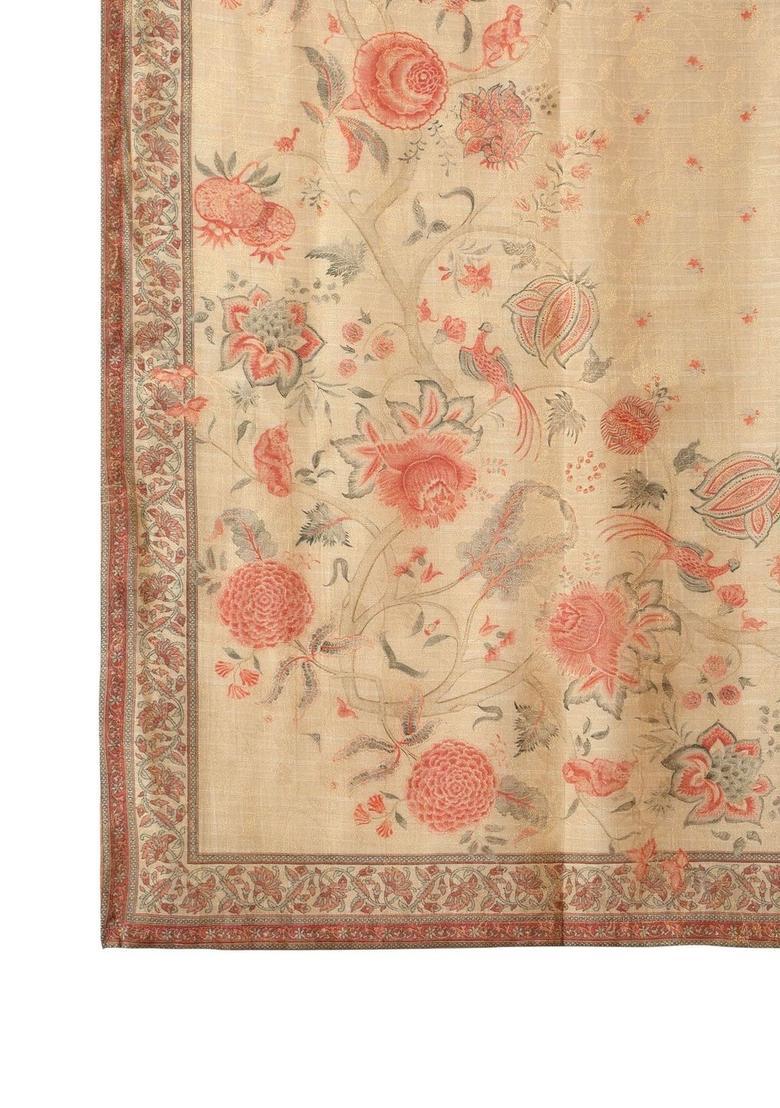 Beige Printed Silk Kurta Set For Men - Indya
