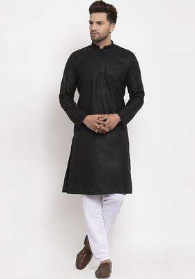 Black Striped Cotton Kurta Set For Men