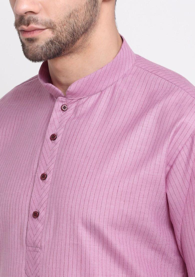 Purple Woven Design Cotton Kurta Set For Men - Indya