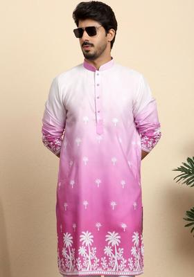 Pink Dyed Cotton Kurta Set For Men